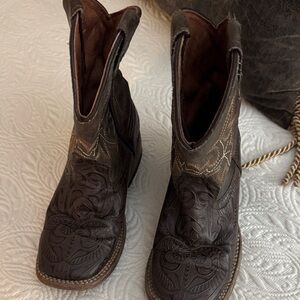 Tanner Mark Brown Embossed Leather Cowboy Boots